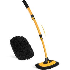 Ordenado 15°Curved Car Wash Brush with Long Handle, 43" Car Cleaning Brush with Extension Pole, Microfiber RV Wash Mop Scratch-Free, Exterior Washer Mop for Washing Roof Truck Camper SUV Caravan Boat