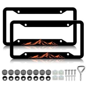 HCSS 2PCS Mountain License Plate Frames, Orange Mountains Raised Aluminum Metal License Plate Holder, Rust-Proof Waterproof Car Decorative Tag Frames for Standard US 12x6 Inch