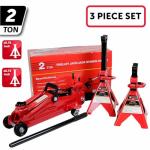 K Tool International 63097A 2 Ton Automotive Trolley Floor Jack with Jack Stands for Garages, Repair Shops, and DIY, 4,000 lbs. Capacity, Hydraulic Lifting Range 5-1/8" to 13", Heavy Duty Steel, Red