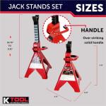 K Tool International 63097A 2 Ton Automotive Trolley Floor Jack with Jack Stands for Garages, Repair Shops, and DIY, 4,000 lbs. Capacity, Hydraulic Lifting Range 5-1/8" to 13", Heavy Duty Steel, Red
