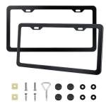 2-Pack License Plate Frames, Universal Black Aluminum Licence Plate Frame Holder, 2-Hole Narrow ＆ Slim Design Holder with Screws & Caps, Universal Fit for Cars, Trucks, Various Vehicles