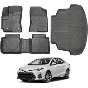 TUYICN Floor Mats & Cargo Liner- Fit for 2014-2019 (Sedan ONLY) Toyota Corolla Accessaries All Weather TPE Full Set Floor Liners Waterproof Anti-Slip Easy Install Automotive Floor Mats (Black)