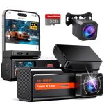 Dash Cam Front and Rear, 4K+1080P WiFi Mini Car Camera with App Control, 170° Wide Angle Dual Dashcam, Night Vision, 24H Parking Mode, Loop Recording, G-Sensor, 32GB Card Included, Support Up to 256GB