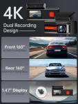 Dash Cam Front and Rear, 4K+1080P WiFi Mini Car Camera with App Control, 170° Wide Angle Dual Dashcam, Night Vision, 24H Parking Mode, Loop Recording, G-Sensor, 32GB Card Included, Support Up to 256GB