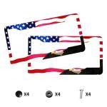 American Flag License Plate Frame American Flag License Plate Holder America Eagle License Plate Frame Covers US Car Tag Frame Stainless Aluminum 2 Pack 2 Holes Decorative 2 Pcs Set for Men