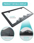 NJNYLLC Mountain License Plate Frames - Plastic Car Tag Holders with Raised Mountain Design, Gray on Black, 2 Pack 2 Hole with Screws & Caps, Mountain Vinyl Sticker Included