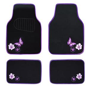 CAR PASS Embroidery Butterfly and Flower Car Floor Mats, Purple Car Floor Mats, Universal Fit 95% Automotive,SUVS,Sedan,Vans,for Women,Girly,Set of 4(Black with Purple)