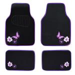 CAR PASS Embroidery Butterfly and Flower Car Floor Mats, Purple Car Floor Mats, Universal Fit 95% Automotive,SUVS,Sedan,Vans,for Women,Girly,Set of 4(Black with Purple)