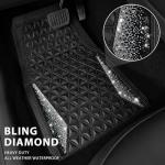 CAR PASS Bling Diamond Car Mats Rubber Floor Mats Full Set Anti-Slip 3D Rhombus Waterproof Trim to Fit Liner Universal Glitter Crystal Sparkly Shining Rhinestone Girl Women SUV Sedan Van, Black Silver