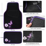 CAR PASS Embroidery Butterfly and Flower Car Floor Mats, Purple Car Floor Mats, Universal Fit 95% Automotive,SUVS,Sedan,Vans,for Women,Girly,Set of 4(Black with Purple)