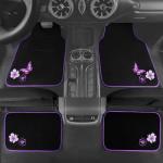 CAR PASS Embroidery Butterfly and Flower Car Floor Mats, Purple Car Floor Mats, Universal Fit 95% Automotive,SUVS,Sedan,Vans,for Women,Girly,Set of 4(Black with Purple)