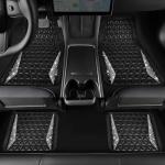 CAR PASS Bling Diamond Car Mats Rubber Floor Mats Full Set Anti-Slip 3D Rhombus Waterproof Trim to Fit Liner Universal Glitter Crystal Sparkly Shining Rhinestone Girl Women SUV Sedan Van, Black Silver