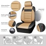CAR PASS Leather Seat Covers Full Set Universal Water Resistant 3D Foam Back Support, Luxury Comfort Automotive 5 Seat Covers All Season Fit for SUV,Sedan,Van, Airbag Compatible Elegance(Beige Black)