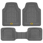 Cat® ToughRide™ Heavy-Duty 3 Piece Rubber All Season Floor Mats for Car Truck Van SUV, Gray - Premium Trim to Fit Car sFloor Mat, All Weather Deep Dish Automotive Floor Mats, Total Dirt Protection
