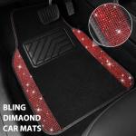 CAR PASS Bling Diamond Car Floor Mats, Shining Rhinestone Carpet Sparkly Glitter Crystal with Anti-Slip PVC Heel Pad Waterproof Universal Fit Automotive SUV,Sedan,Van,Cute Girl Women,4pcs Black Red