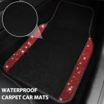 CAR PASS Bling Diamond Car Floor Mats, Shining Rhinestone Carpet Sparkly Glitter Crystal with Anti-Slip PVC Heel Pad Waterproof Universal Fit Automotive SUV,Sedan,Van,Cute Girl Women,4pcs Black Red