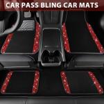 CAR PASS Bling Diamond Car Floor Mats, Shining Rhinestone Carpet Sparkly Glitter Crystal with Anti-Slip PVC Heel Pad Waterproof Universal Fit Automotive SUV,Sedan,Van,Cute Girl Women,4pcs Black Red