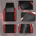 CAR PASS Bling Diamond Car Floor Mats, Shining Rhinestone Carpet Sparkly Glitter Crystal with Anti-Slip PVC Heel Pad Waterproof Universal Fit Automotive SUV,Sedan,Van,Cute Girl Women,4pcs Black Red