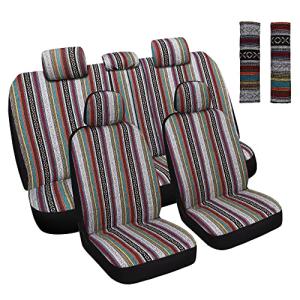 HAIYAOTIMES Baja Saddle Blanket Car Seat Covers Full Set with Seat Belt Pads, Washable Breathable Seat Covers for Cars, Universal Fit Interior Covers for Most Sedan Truck SUV, Airbag Compatible, Red