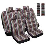 HAIYAOTIMES Baja Saddle Blanket Car Seat Covers Full Set with Seat Belt Pads, Washable Breathable Seat Covers for Cars, Universal Fit Interior Covers for Most Sedan Truck SUV, Airbag Compatible, Red