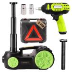 ROGTZ Upgraded Electric Hydraulic Car Jack Kit 5 Ton 12V Portable Lift Range 20.9 Inch with Impact Wrench and Tire Inflator Pump for SUV Sedan Truck Repair Floor Jack for Tire Change with LED Light