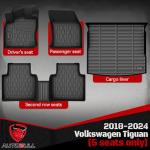 AUTOBULL Floor Mats & Cargo Liner Compatible with 2018-2024 Volkswagen Tiguan 5 Seats ONLY VW Cargo Mat, Full Set All Weather Protection, 1st, 2nd Row Car Liners & Trunk Mat, Black