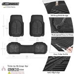 CAR PASS Heavy Duty Rubber Car Mats, Deep-Dish Odorless Car Floor Mats All Weather, Universal Trim-to-Fit for SUVs Trucks Sedans, Waterproof Anti-Slip, 3 Pieces V12 Black