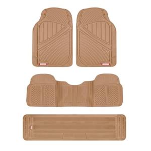 Motor Trend 3-Row Heavy Duty Rubber Floor Mats & Liners for Car SUV Van, Front 2nd & 3rd Row Durable Polymerized Latex Full Interior Protection, Extra-High Ridgeline Design, Beige