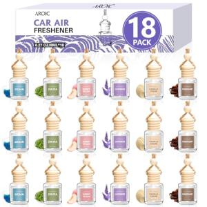 AROIC Car Air Freshener, 18 Pack Long Lasting Hanging Car Air Freshener Diffuser Set for Women & Men, 6 Premium Scents Essential Oil Vehicle Aroma Fragrance Gift (8ml Each)