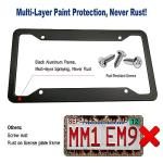 BGGTMO Matte Black Aluminum License Plate Frames- 2 Pack Heavy Duty Car Tag Cover for Front & Rear, 4 Hole Rust Proof Universal Holder, Mount Screws Caps, Inserts, Rattle Proof Pads