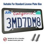 BGGTMO Matte Black Aluminum License Plate Frames- 2 Pack Heavy Duty Car Tag Cover for Front & Rear, 4 Hole Rust Proof Universal Holder, Mount Screws Caps, Inserts, Rattle Proof Pads
