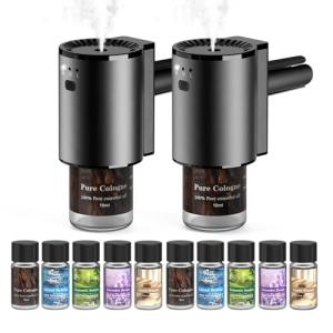 Car Air Freshener, Smart Car Air Freshener for Vent Clips, 1200 Sprays Per Charge, Car Fresheners with Auto On/Off, 5 Scents, 10 Refill Bottles (2Pack)