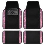 CAR PASS Bling Diamond Car Floor Mat Shining Rhinestones Carpet, Sparkly Glitter Crystal Anti-Slip PVC Heel Pad Automotive Universal Fit for SUV Sedan Car Van, 4pcs for Girl Cute Women, Black Pink