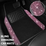CAR PASS Bling Diamond Car Floor Mat Shining Rhinestones Carpet, Sparkly Glitter Crystal Anti-Slip PVC Heel Pad Automotive Universal Fit for SUV Sedan Car Van, 4pcs for Girl Cute Women, Black Pink