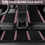 CAR PASS Bling Diamond Car Floor Mat Shining Rhinestones Carpet, Sparkly Glitter Crystal Anti-Slip PVC Heel Pad Automotive Universal Fit for SUV Sedan Car Van, 4pcs for Girl Cute Women, Black Pink