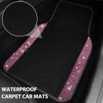 CAR PASS Bling Diamond Car Floor Mat Shining Rhinestones Carpet, Sparkly Glitter Crystal Anti-Slip PVC Heel Pad Automotive Universal Fit for SUV Sedan Car Van, 4pcs for Girl Cute Women, Black Pink