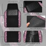 CAR PASS Bling Diamond Car Floor Mat Shining Rhinestones Carpet, Sparkly Glitter Crystal Anti-Slip PVC Heel Pad Automotive Universal Fit for SUV Sedan Car Van, 4pcs for Girl Cute Women, Black Pink