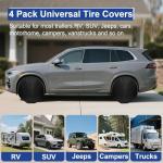 Tire Covers 4 Pack Waterproof and Anti-UV Snow Sun Rain Tire Covers for RV Truck SUV Trailer Camper Fit for Tire Diameters 24 to 26 Inches Black 420D Oxford Fabric