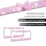 Sandfren Bling Car License Plate Frame for Women, 2PCS Crystal Rhinestone Stainless Steel Vehicle Plate Holder, Glitter Diamond Sparkly Auto Plate Tag Cover Accessories, Universal Fit (Pink/Pink Bow)
