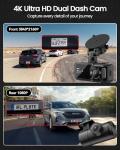 IIWEY 4K Dash Cam Front and Rear for Cars, Dual UHD Camera with WiFi, Free 64GB Card, 3.16" IPS, G-Sensor, Parking Mode, Loop Recording, WDR