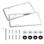 LivTee Chrome License Plate Frames, 4 Holes Stainless Steel License Plate Covers, 2PCS Car License Plate Holder, Automotive Accessories, Slim Design with Bolt and Gasket Cover for US Cars(Silver)