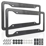 ZXFOOG Carbon Fiber License Plate Frames- 2 Pack Black Aluminum Front & Rear Auto Car Tag Holder, Heavy Duty Bracket with Mount Hardware, Screws Caps, Rattle Proof Pads (Carbon Pattern