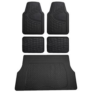 FH Group Premium Liners Tall Channel Trimmable All Weather Rubber Full Set Car Floor Mats (Black) w. Trimmable All-Season Cargo Liner (Black) - Universal Fit for Cars Trucks and SUVs