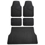 FH Group Premium Liners Tall Channel Trimmable All Weather Rubber Full Set Car Floor Mats (Black) w. Trimmable All-Season Cargo Liner (Black) - Universal Fit for Cars Trucks and SUVs