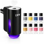 LWW Smart Car Air Freshener - 3 Levels Strength with Ventilation Clip, Rechargeable Car Fragrance Atomizer - with 8 10ml Bottles of Fragrance, Long Lasting Oil Diffuser (Black)