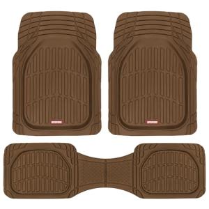 Motor Trend FlexTough Deep Dish All-Weather Floor Mats, Waterproof Trim-To Fit Mats for Cars, Trucks, SUVs - Universal Automotive Floor Liners, Car Accessories, Brown