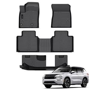 Auxko All Weather Floor Mats Fit for Mitsubishi Outlander 2025 2024 2023 2022(Not phev or Sport) TPE Rubber Liners Outlander Accessories All Season Guard Odorless Anti-Slip Floor Mats 3 Row