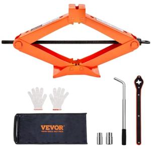 VEVOR Scissor Jack, 2.5 Ton/6613 lbs Scissor Car Jack with 3.7"-17.1" Lifting Range, Heavy Duty Tire Changing Kit, Includes Ratchet Wrench, Lug Wrench & Socket, Fits Most Cars Trucks Sedans SUV MPV