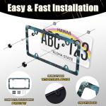 Ocean Wave License Plate Frame Blue Texture Japanese Traditional Waves Print License Plate Funny Stainless Steel Accessory Colorful License Plate Personalise Decoration with Screws 12.3" x 6.3"