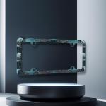 Ocean Wave License Plate Frame Blue Texture Japanese Traditional Waves Print License Plate Funny Stainless Steel Accessory Colorful License Plate Personalise Decoration with Screws 12.3" x 6.3"